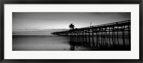 Framed Silhouette of a pier, San Clemente Pier, Los Angeles County, California BW Print