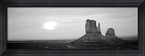 Framed East Mitten and West Mitten buttes at sunset, Monument Valley, Utah BW Print