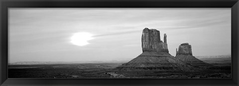 Framed East Mitten and West Mitten buttes at sunset, Monument Valley, Utah BW Print