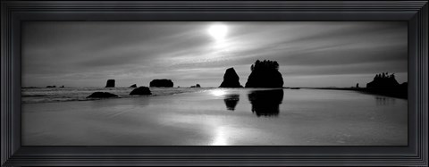 Framed Silhouette of sea stacks at sunset, Second Beach, Olympic National Park, Washington State Print
