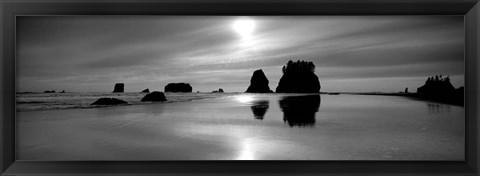 Framed Silhouette of sea stacks at sunset, Second Beach, Olympic National Park, Washington State Print