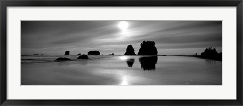 Framed Silhouette of sea stacks at sunset, Second Beach, Olympic National Park, Washington State Print