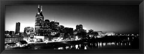 Framed Skylines at night along Cumberland River, Nashville, Tennessee Print