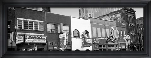 Framed Neon signs on buildings, Nashville, Tennessee BW Print