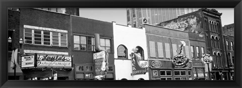 Framed Neon signs on buildings, Nashville, Tennessee BW Print