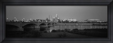 Framed Bridge over a river with skyscrapers in the background, White River, Indianapolis, Indiana Print