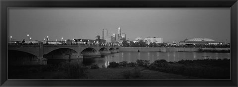 Framed Bridge over a river with skyscrapers in the background, White River, Indianapolis, Indiana Print