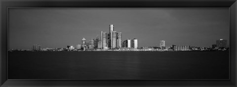 Framed Buildings at waterfront, Detroit, Michigan Print