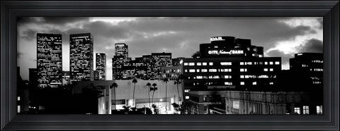 Framed Building lit up at night in a city, Century City, Beverly Hills, California Print