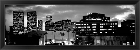 Framed Building lit up at night in a city, Century City, Beverly Hills, California Print