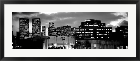 Framed Building lit up at night in a city, Century City, Beverly Hills, California Print