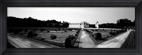 Framed Formal garden in front of a castle, Chateau De Chenonceaux, Loire Valley, France Print