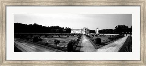 Framed Formal garden in front of a castle, Chateau De Chenonceaux, Loire Valley, France Print