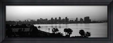 Framed Silhouette of buildings at the waterfront, San Diego, San Diego Bay, California Print