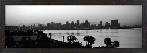 Framed Silhouette of buildings at the waterfront, San Diego, San Diego Bay, California Print