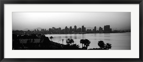 Framed Silhouette of buildings at the waterfront, San Diego, San Diego Bay, California Print