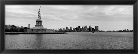 Framed Statue Of Liberty with Manhattan skyline in the background, Ellis Island Print
