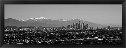 Framed High angle view of a city, Los Angeles, California BW Print