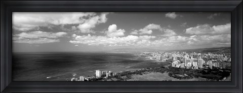 Framed Skyscrapers at the waterfront, Honolulu, Oahu, Hawaii Islands Print