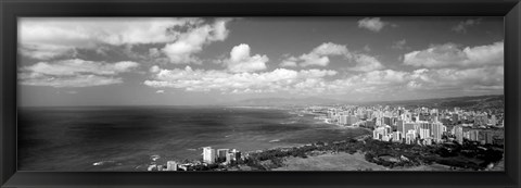 Framed Skyscrapers at the waterfront, Honolulu, Oahu, Hawaii Islands Print