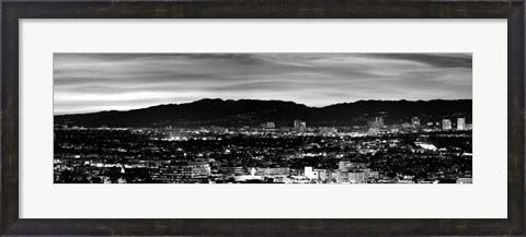 Framed High angle view of a city at dusk, Culver City, Santa Monica Mountains, California Print