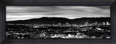 Framed High angle view of a city at dusk, Culver City, Santa Monica Mountains, California Print