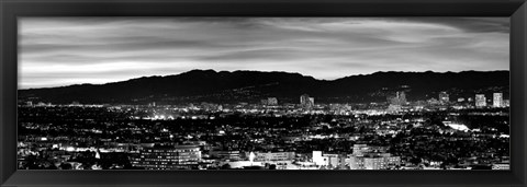 Framed High angle view of a city at dusk, Culver City, Santa Monica Mountains, California Print