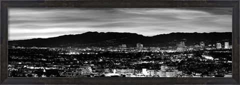 Framed High angle view of a city at dusk, Culver City, Santa Monica Mountains, California Print