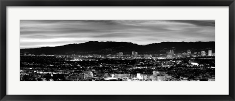 Framed High angle view of a city at dusk, Culver City, Santa Monica Mountains, California Print