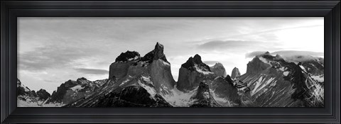 Framed Snowcapped mountain range, Paine Massif, Torres del Paine National Park, Patagonia, Chile Print