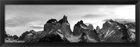 Framed Snowcapped mountain range, Paine Massif, Torres del Paine National Park, Patagonia, Chile Print