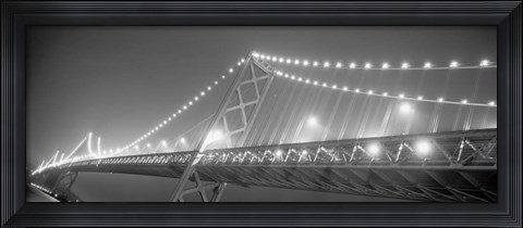 Framed Suspension bridge lit up at night, Bay Bridge, San Francisco, California Print
