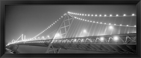 Framed Suspension bridge lit up at night, Bay Bridge, San Francisco, California Print