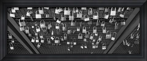 Framed Locks of Love on a fence, Hohenzollern Bridge, Cologne, Germany Print