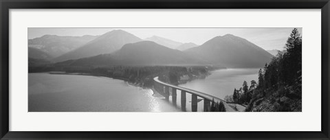 Framed Bridge Over Sylvenstein Lake, Bavaria, Germany BW Print