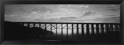 Framed Silhouette of a railway bridge, Pudding Creek Bridge, Fort Bragg, California Print