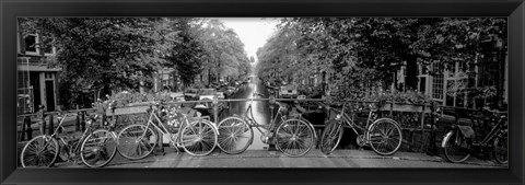 Framed Bikes in Amsterdam, Netherlands (black &amp; white) Print