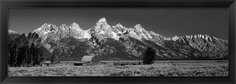 Framed Barn On Plain Before Mountains, Grand Teton National Park, Wyoming Print