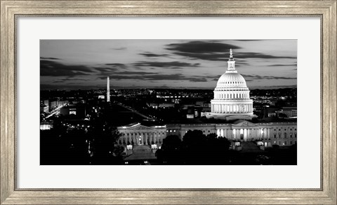 Framed High angle view of a city lit up at dusk, Washington DC Print