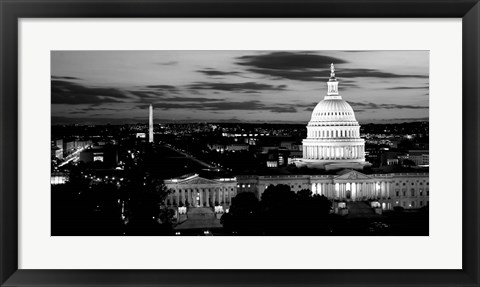 Framed High angle view of a city lit up at dusk, Washington DC Print