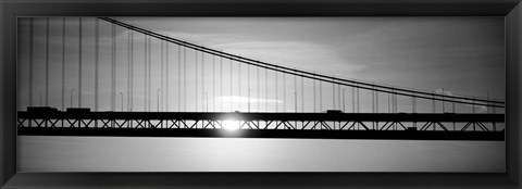 Framed Sunrise Bay Bridge San Francisco BW Print