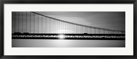 Framed Sunrise Bay Bridge San Francisco BW Print