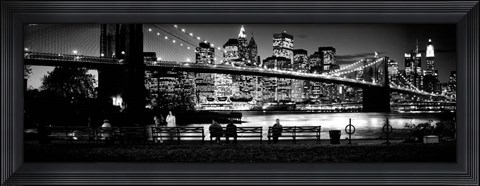 Framed Suspension bridge lit up at dusk, Brooklyn Bridge, Manhattan, NY Print