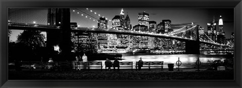 Framed Suspension bridge lit up at dusk, Brooklyn Bridge, Manhattan, NY Print