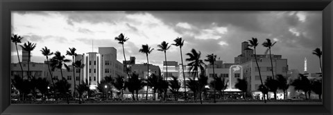 Framed Buildings Lit Up At Dusk, Ocean Drive, Miami Beach, Florida Print