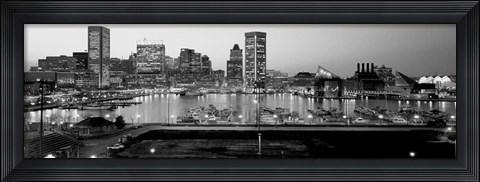 Framed Inner Harbor, Baltimore, Maryland BW Print