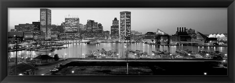 Framed Inner Harbor, Baltimore, Maryland BW Print