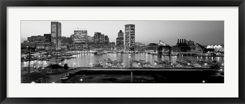 Framed Inner Harbor, Baltimore, Maryland BW Print