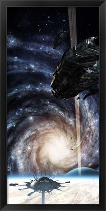 Framed Spacecraft arrives at the Docking Atation on an enormous Gas Giant Print
