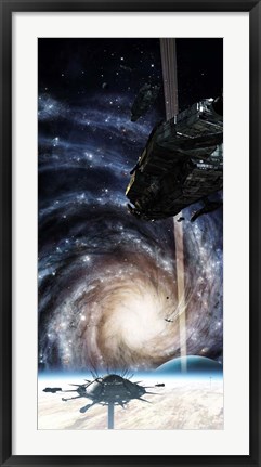 Framed Spacecraft arrives at the Docking Atation on an enormous Gas Giant Print